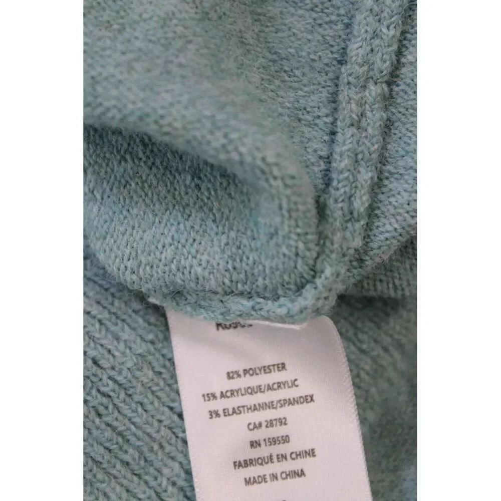 Renuar Womens Knitted Long Sleeve Ribbed Hem V-Neck Sweater Blue Size 1X
